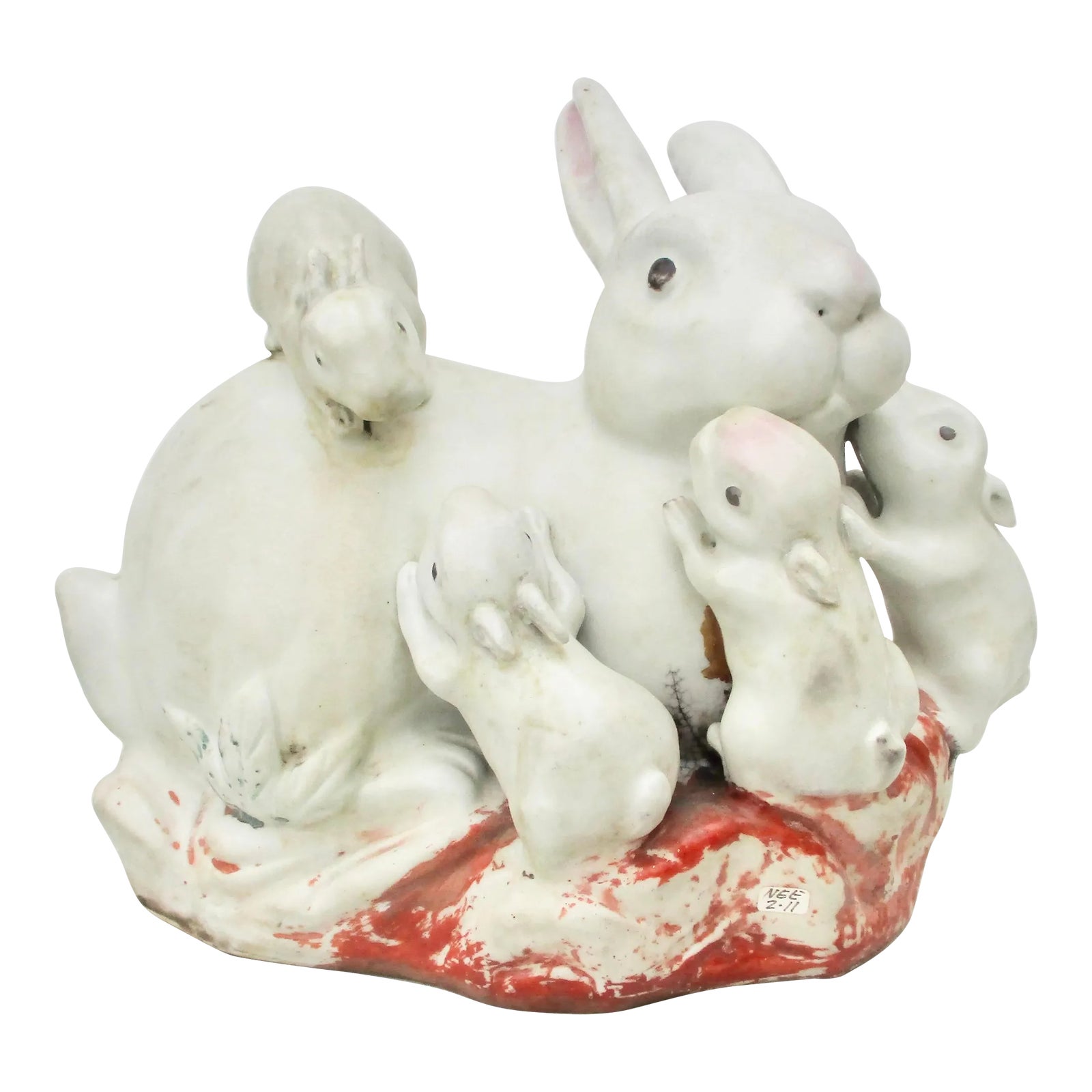 Vintage Chinese Ceramic Rabbit Family Republic Period. Zodiac | Chairish