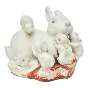 Vintage Chinese Ceramic Rabbit Family Republic Period. Zodiac