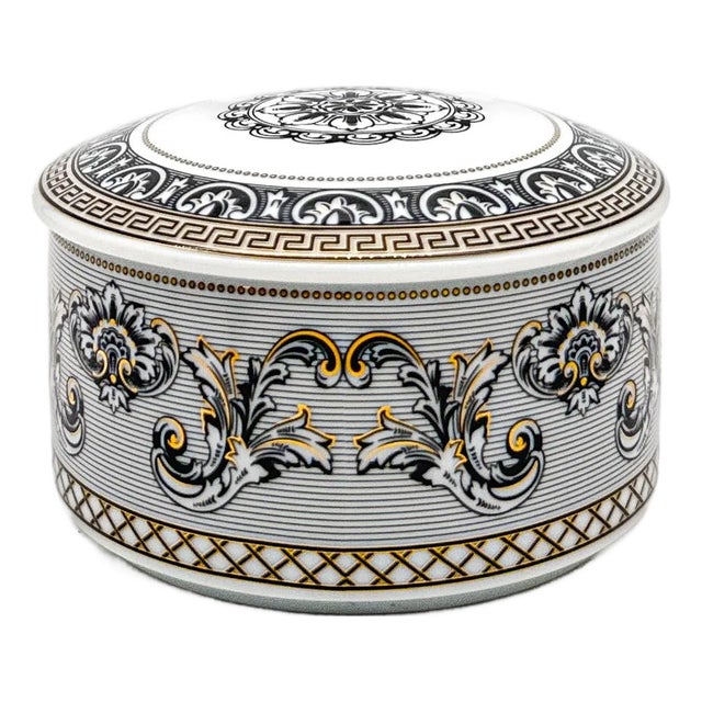 1990s Rosenthal Meets Versace "Marqueterie" Porcelain Round Covered Trinket Box For Sale