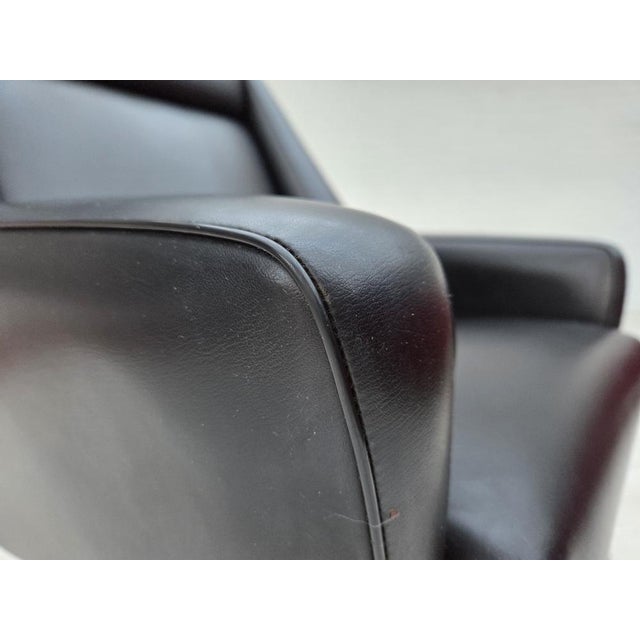 Danish Highback Armchair in Black Leatherette and Teak, 1970s For Sale - Image 9 of 18