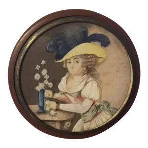 Antique 18th Century French Vernis Martin Gentleman's Snuff Box with a Portrait of a Lady Arranging Flowers