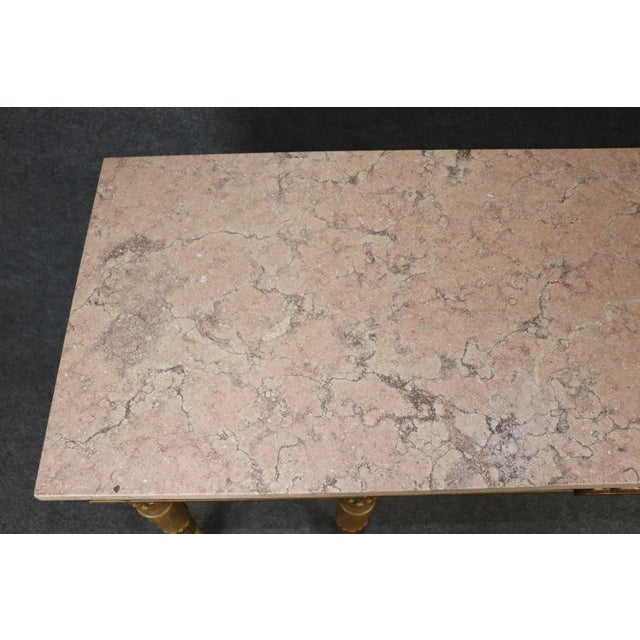 French Vintage French Louis XVI Style Parcel Gilt Marble Top Console Table For Sale - Image 3 of 13