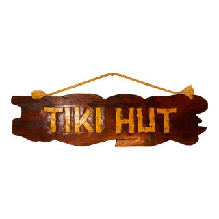 1960’s Vintage Carved Wood Tiki Hut Sign For Sale