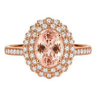 Mid 20th Century 14k Rose Pink Gold Morganite Diamond Cocktail Engagement Ring Estate, Size 6.5 For Sale
