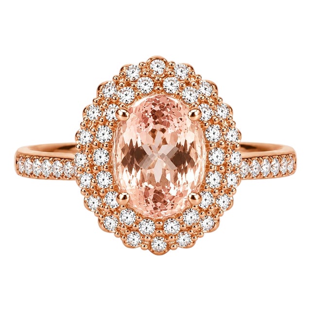 Mid 20th Century 14k Rose Pink Gold Morganite Diamond Cocktail Engagement Ring Estate, Size 6.5 For Sale