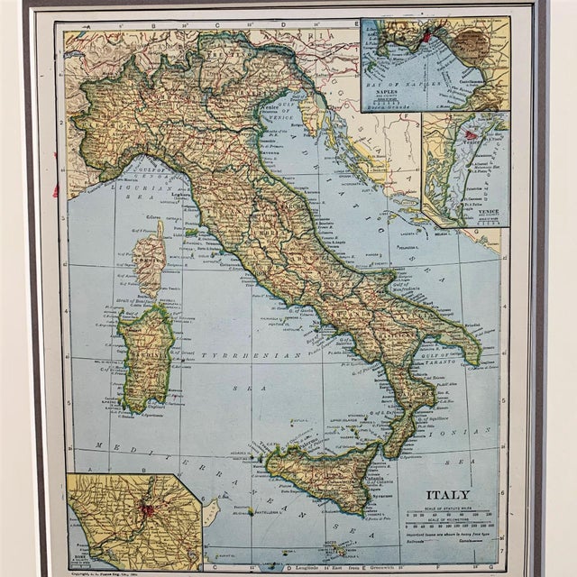 1920s Vintage Framed Map of Italy Print Chairish