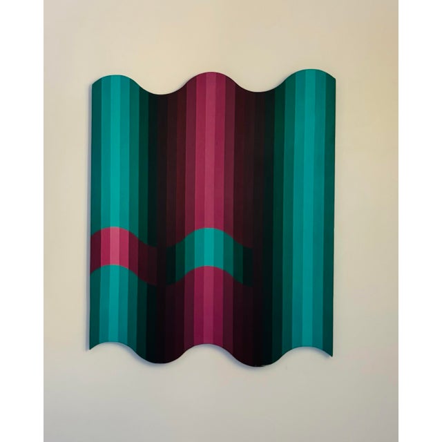 Vintage 1977 Undulating Pop Op Art Painting, Acrylic on Canvas For Sale - Image 9 of 9