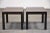 A pair of mid century modern Harvey Probber style walnut and black lacquer end tables. Professionally refinished. 16”...