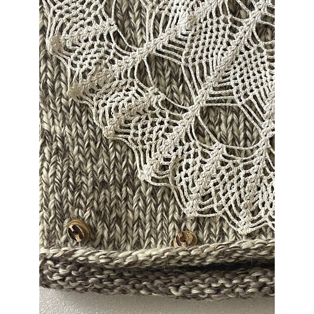 Textile Pair Handmade Knitted Crochet Pillow Cases Horn Buttons For Sale - Image 7 of 8