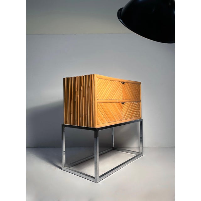 Mid-Century Modern Vintage Bamboo Rattan Chest Drawers End Tables / Night Stands Milo Baughman For Sale - Image 3 of 7
