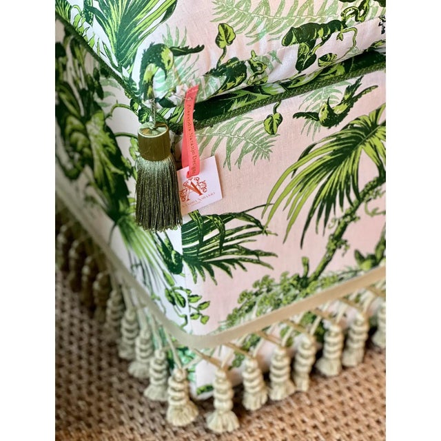 Custom Green Botanical Print Ottoman - Palm Beach For Sale - Image 4 of 4