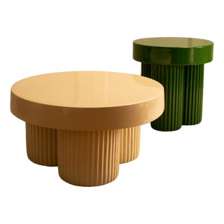 Cream and Green Nesting Tables, 1980s, Set of 2 For Sale