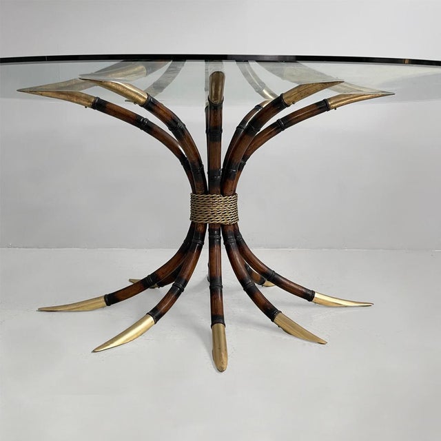 Brown Italian Modern Oval Table in Bamboo, Brass and Glass, 1980s For Sale - Image 8 of 16