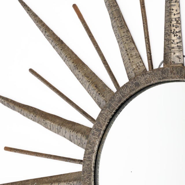 Metal French Mid-Century Modern Hand-Hammered Metal Sunburst Mirror, Circa 1960 For Sale - Image 7 of 9