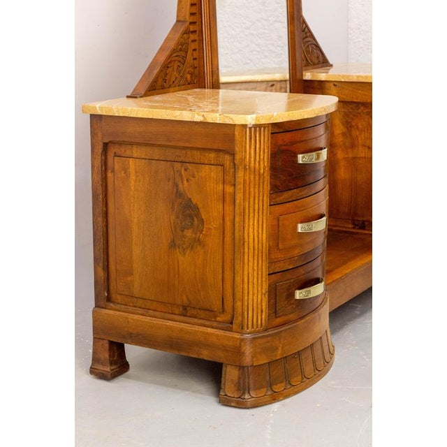French Art Deco Dressing Table in Walnut, Marble and Mirror, 1920s For Sale - Image 4 of 15