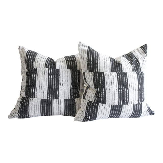Black and Natural Color Block Pillows For Sale