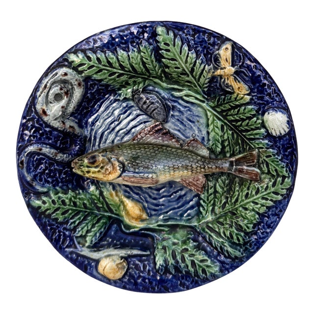 Small Majolica Palissy Fish Wall Platter Circa 1890 For Sale