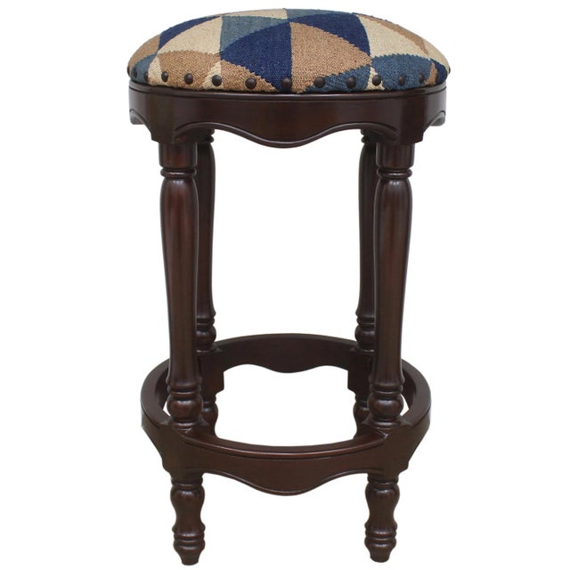 Shabby Chic Tribal Kilim Wood Bar Stool For Sale In New York - Image 6 of 7