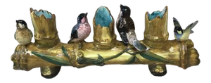 C.1880 Majolica Triple Bamboo Vase With Birds Massier, Circa 1880