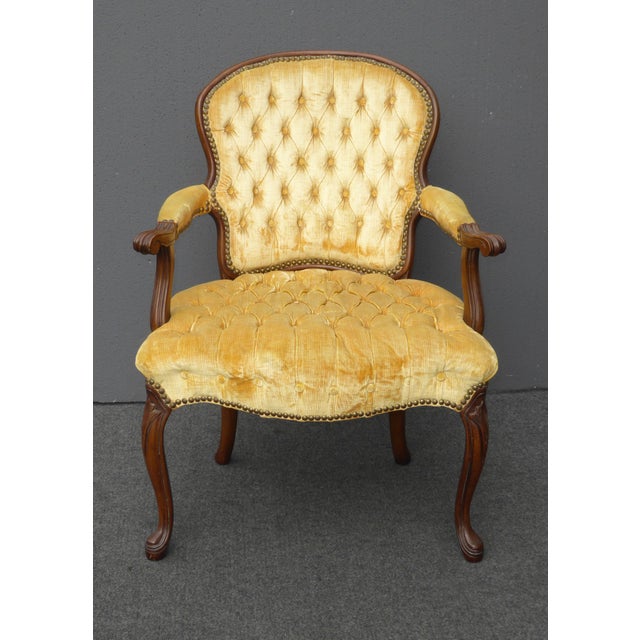 Vintage French Provincial Tufted Gold Velvet Accent Chair Chairish