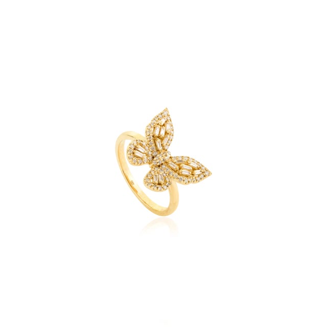 18k Gold Diamond Butterfly Ring Whimsical Jewelry for Her Size 8 For Sale - Image 4 of 11