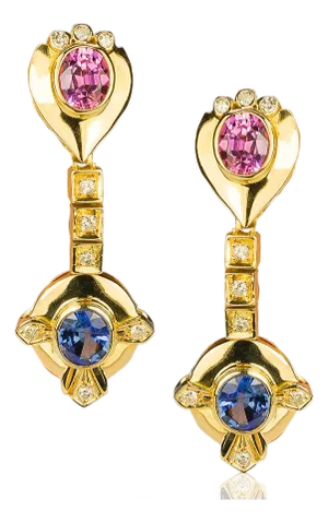 Late 20th Century Pair of 18k Pink & Blue Sapphire Earrings