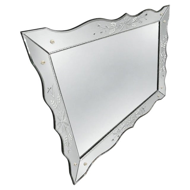 Add timeless elegance to any interior with this large Vintage Venetian Style Etched Glass Wall Mirror, circa 1950s....