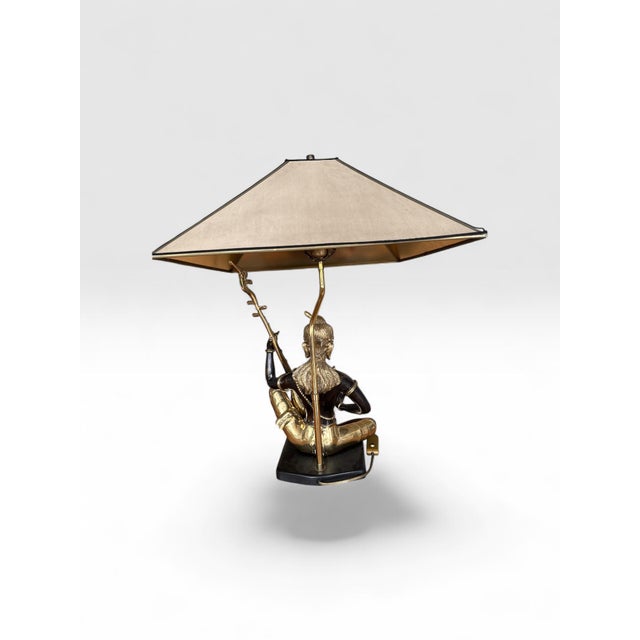 Late 20th Century Art Deco Bronze Statue Lamp With Gold-Tone Shade For Sale - Image 6 of 12