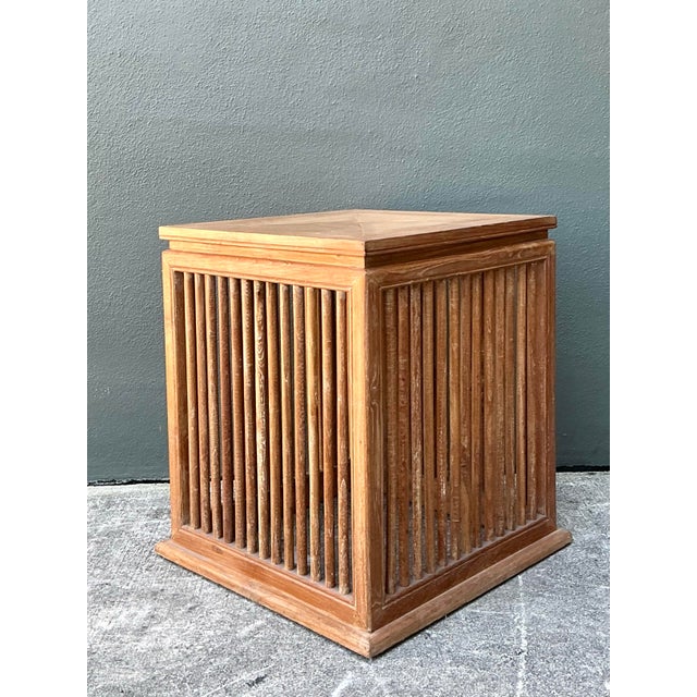 Vintage Slat Wood Side Table For Sale - Image 11 of 12