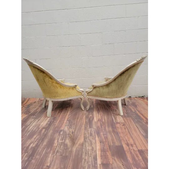 Hollywood Regency French Carved Tufted Back Lounge Chairs - Pair For Sale In Chicago - Image 6 of 11