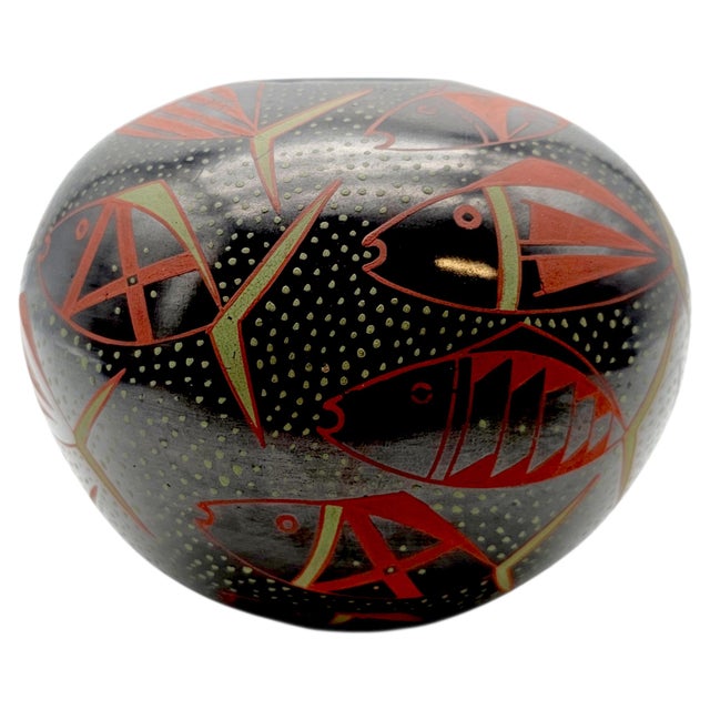 Red Signed Efrain Lucero Mata Ortiz Hand Painted Fish Burnished Pottery Bowl 6.4" For Sale - Image 8 of 10