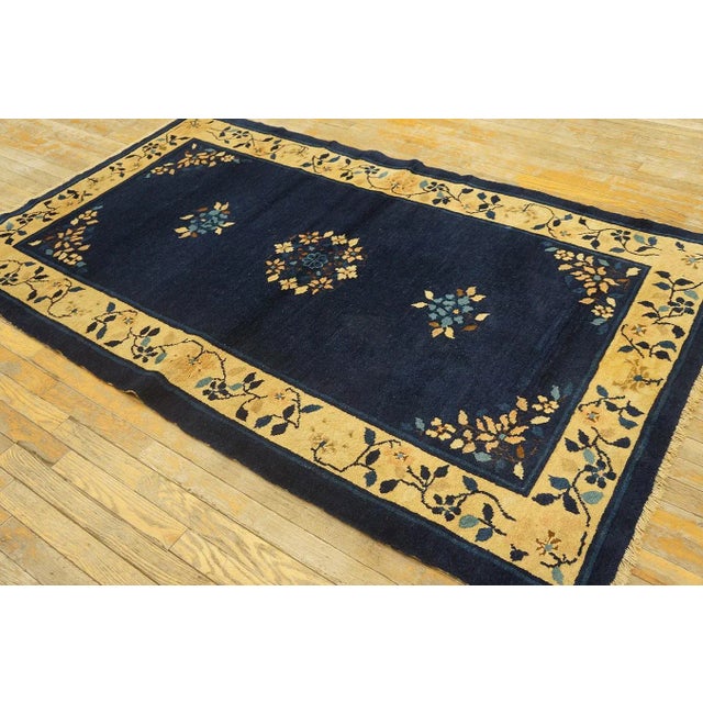 1920s Navy Blue Open Field Medallion Antique Chinese Peking Knotted Rug Carpet For Sale - Image 11 of 12