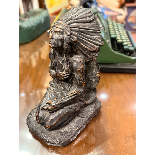 1920s j.l. Lambert Bronze Native Chief Bookends Art Deco Figural Pair For Sale - Image 11 of 14