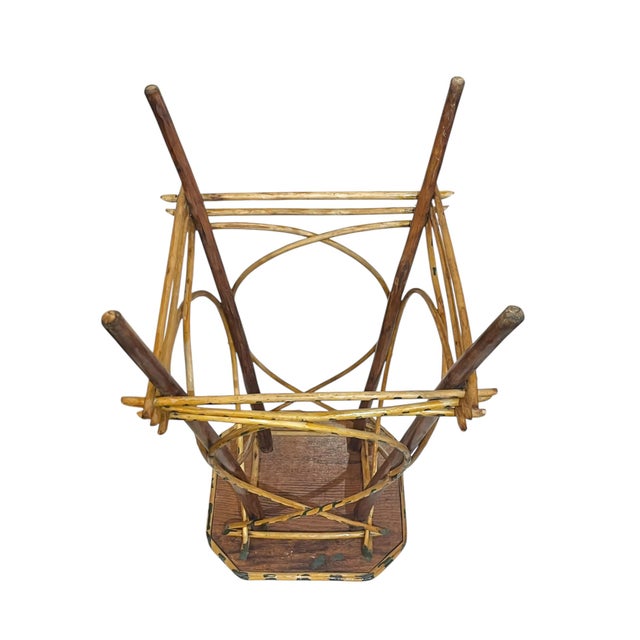 Antique Adirondack Folk Art Twig Cabin Table With Hand Painted Dark Green Decoration Ralph Lauren Style For Sale - Image 12 of 16