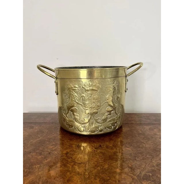 Antique Victorian Circular Brass Coal Bucket, 1880s For Sale - Image 6 of 7