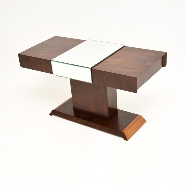 1930s Art Deco Mirrored Coffee Table in Walnut, 1930s For Sale - Image 5 of 11