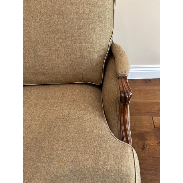 Wood Heather Green Wool Bergere Chairs, a Pair For Sale - Image 7 of 10