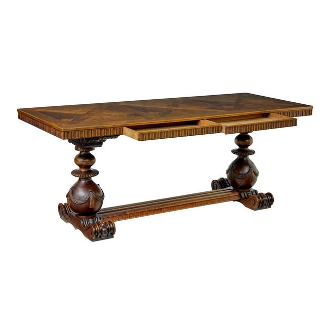 Brown Vintage Scandinavian Carved Walnut Desk, 1920 For Sale - Image 8 of 13