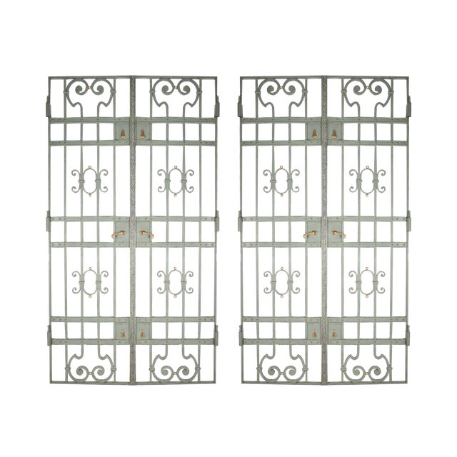 Antique Green Iron Wrought Double Doors, 1880s, Set of 2 For Sale