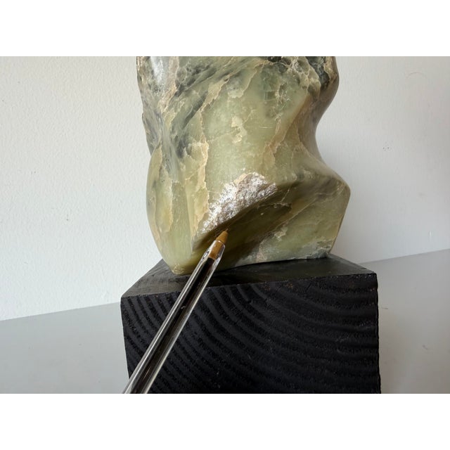 1980’s Vintage Carved Abstract Marble Sculpture on Black Wood Base, Unsigned For Sale - Image 11 of 11