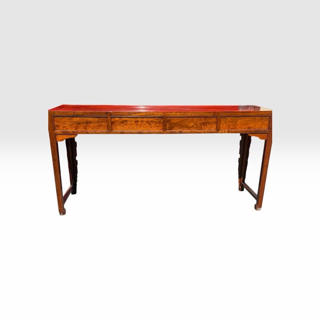 1920s Finely Carved Vintage High Waisted 3 Drawer Credenza Console Table For Sale - Image 4 of 8