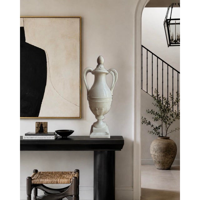 Monumental Hand-Carved Italian Neoclassical Alabaster Lidded Vessel, 29.5”, 2nd Quarter 20th Century For Sale - Image 12 of 12