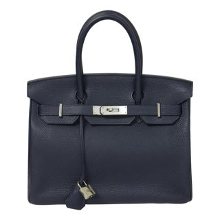 Hermès Birkin 30 Verso Bleu Indigo Togo Palladium Hardware 2018 For Sale