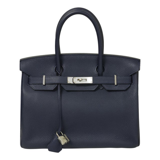 Hermès Birkin 30 Verso Bleu Indigo Togo Palladium Hardware 2018 For Sale
