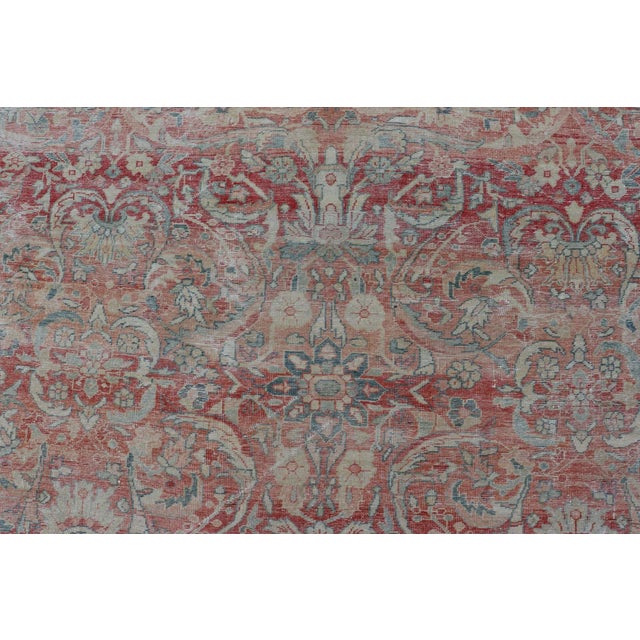 Early 20th Century Hand Knotted Antique Persian Sultanabad Rug Faded Red and Blue Colors 10'4 X 13'2 For Sale - Image 5 of 15