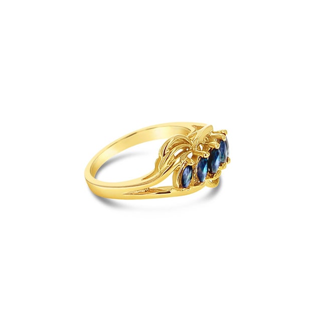 Contemporary Marquise Sapphire Ring 14k Yellow Gold, Size 8 For Sale - Image 3 of 3
