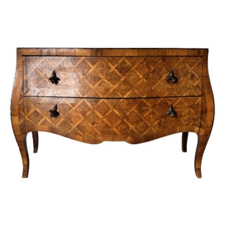 Vintage Italian Olive Wood Parquetry Bombé Commode For Sale