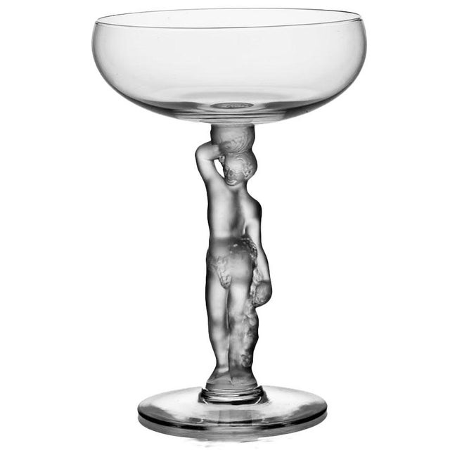 Set of 5 vintage Bayel Bacchus frosted crystal champagne coupes.