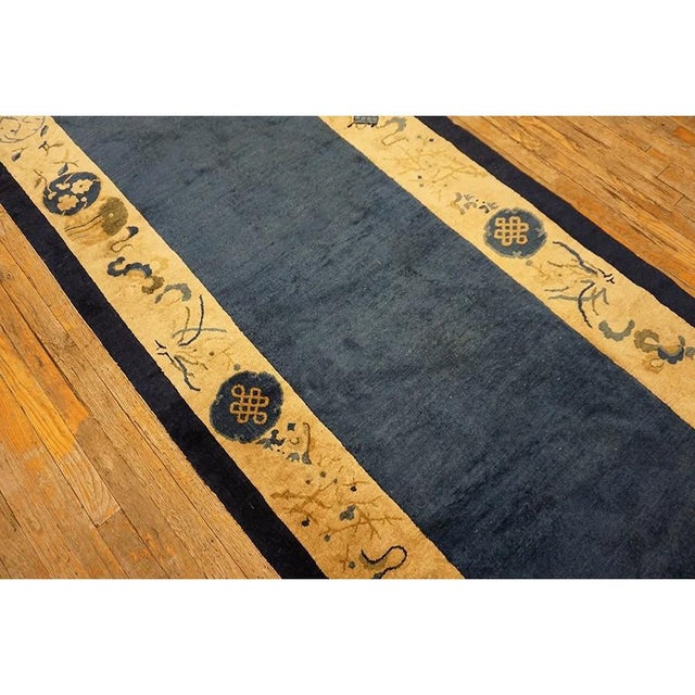 1920s Antique Blue Open Field Geometric Chinese Peking Handknotted Runner Rug For Sale In New York - Image 6 of 9