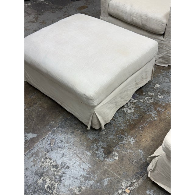 Restoration Hardware Restoration Hardware Slipcover Belgian Linen Shelter Armchairs + Ottomans, Set For Sale - Image 4 of 12